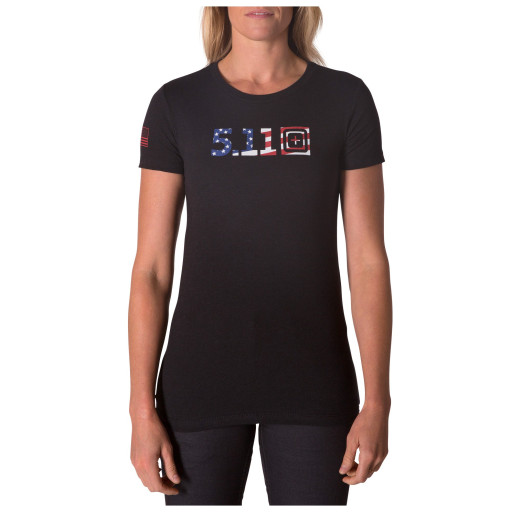 5.11 Tactical Women's Womens U.S. Flag Fill Legacy Logo Tee (Black)